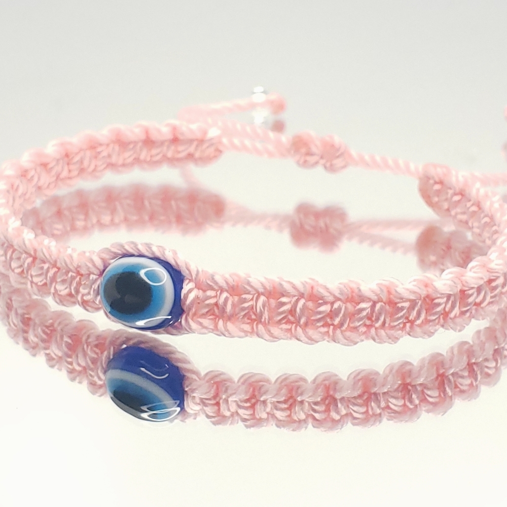 Evil eye protection bracelet  beautiful baby pink color string braided wristband